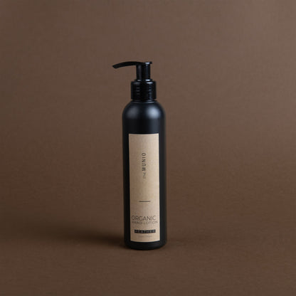 Heather organic hand lotion in 200ml black bottle