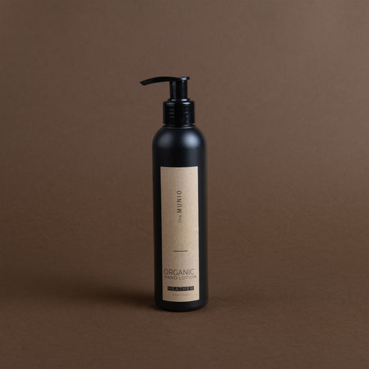 Heather organic hand lotion in 200ml black bottle
