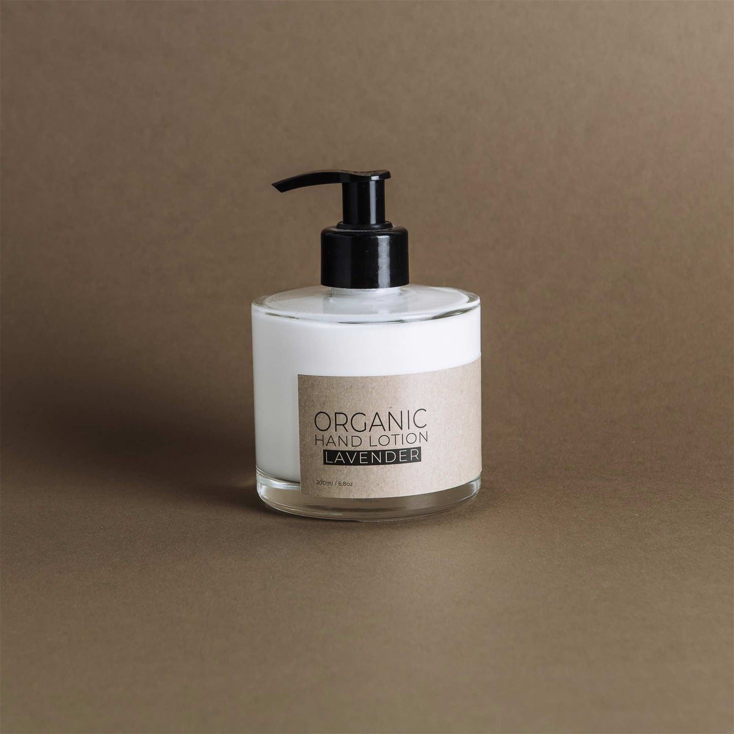 Lavender organic hand lotion in glass bottle