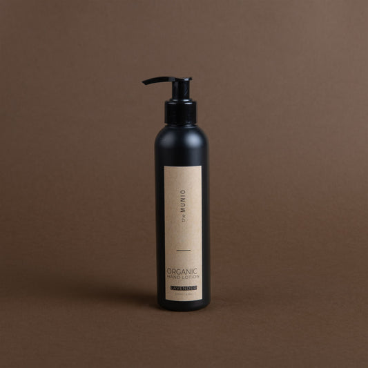 Lavender organic hand lotion in black 200ml bottle