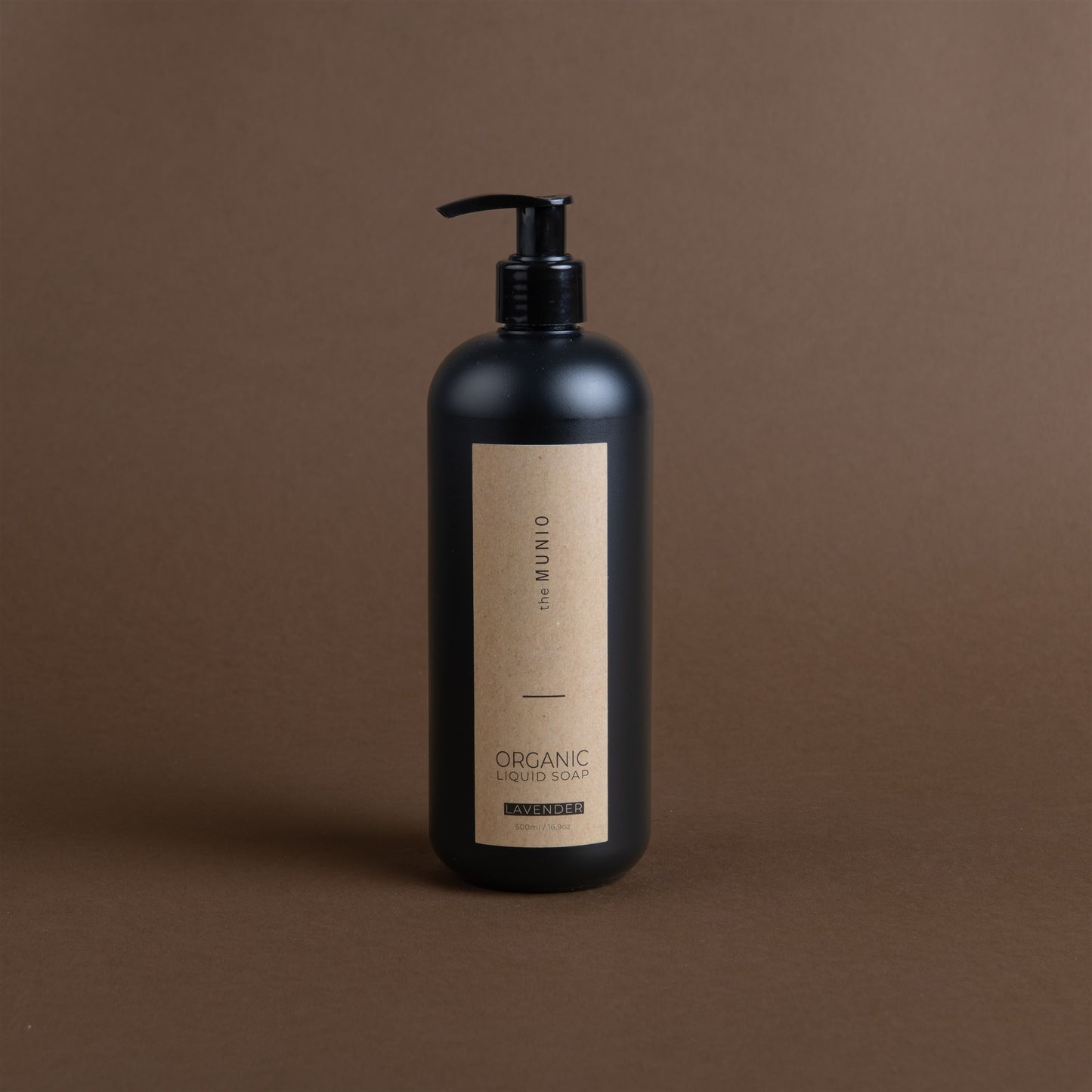 Lavender organic liquid soap in 500ml black bottle