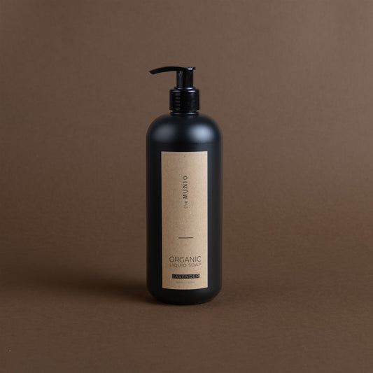 Lavender organic liquid soap in 500ml black bottle