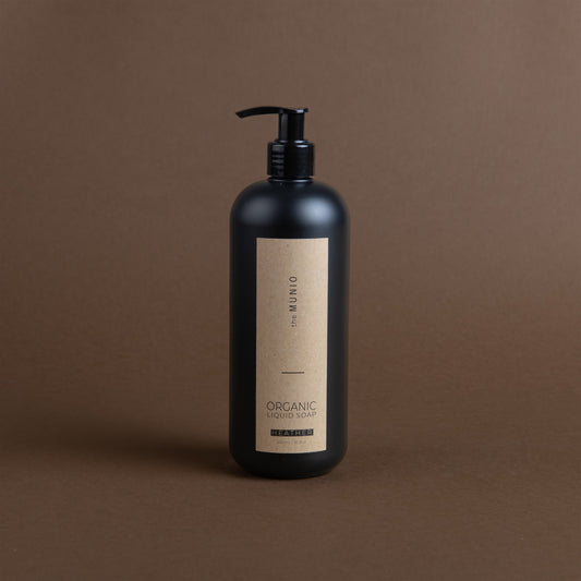 Heather organic liquid soap in 500ml black bottle