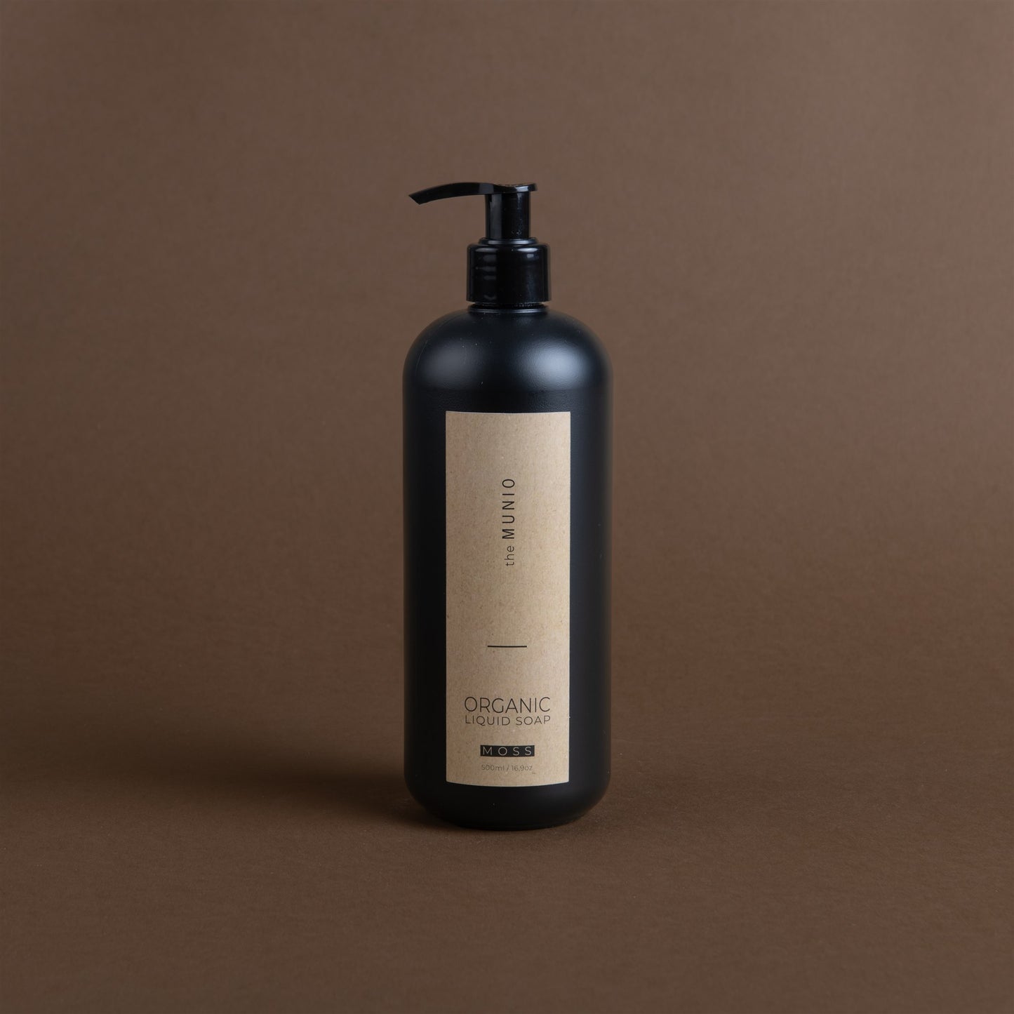 Moss organic liquid soap in 500ml black bottle