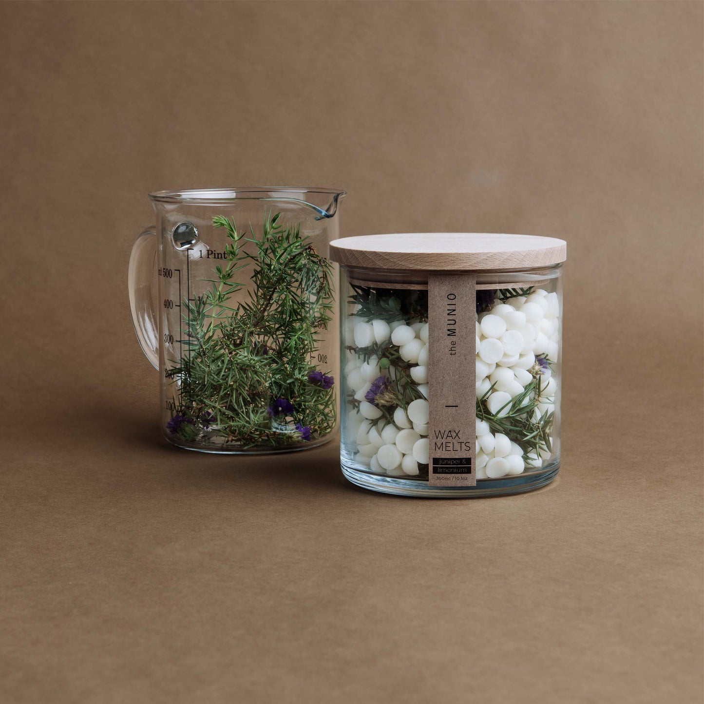 Juniper & limonium wax melts in glass votive