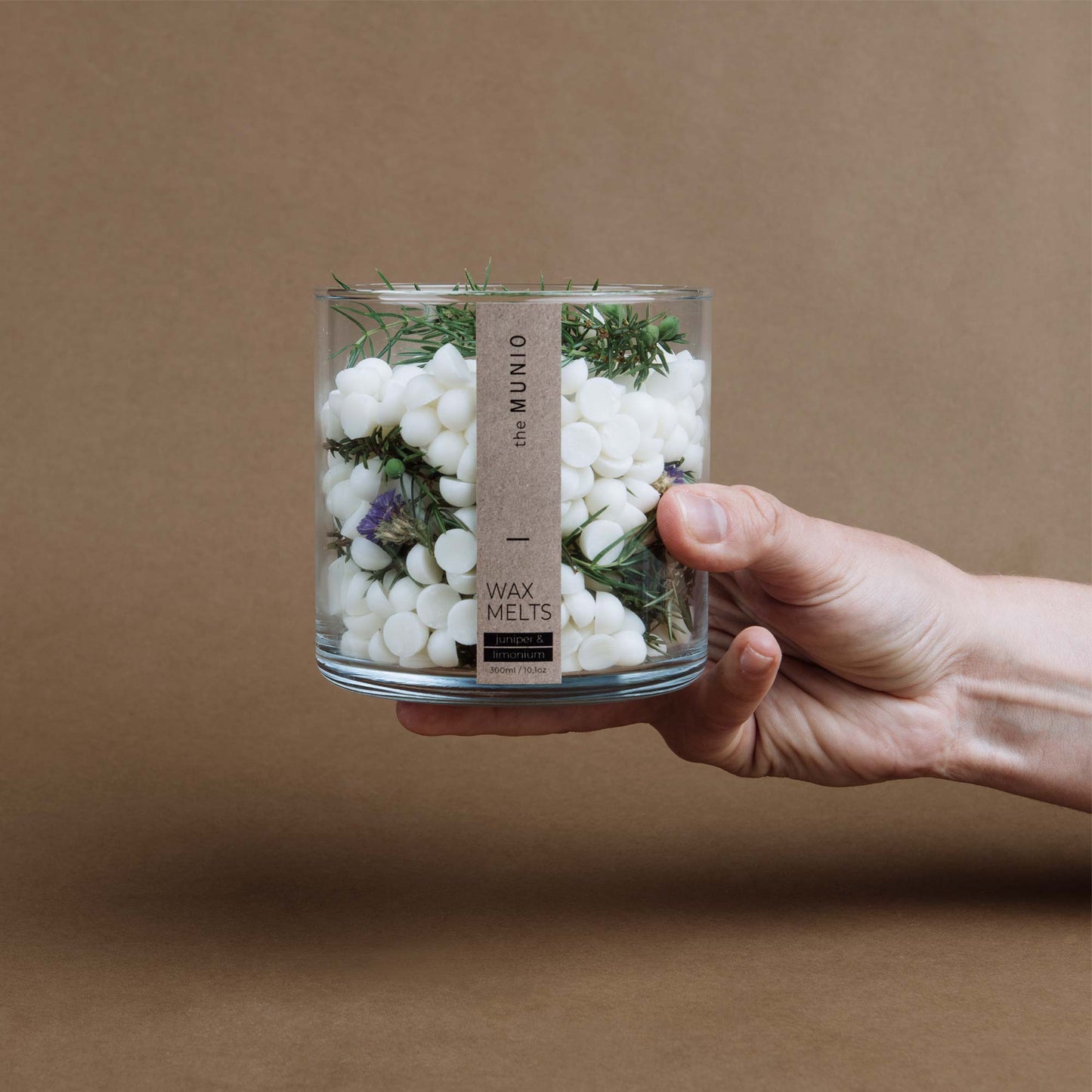 Juniper & limonium wax melts in glass votive