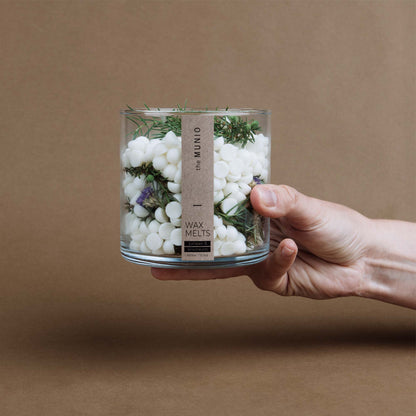 Juniper & limonium wax melts in glass votive