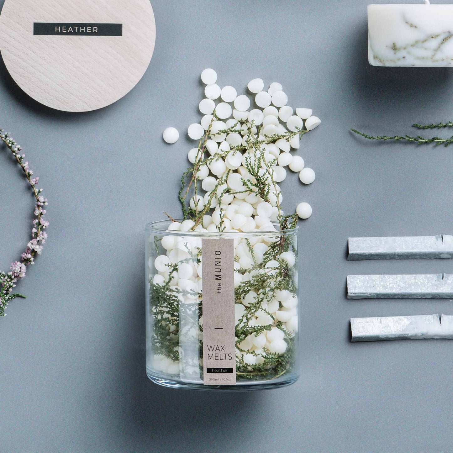 Heather wax melts in glass votive