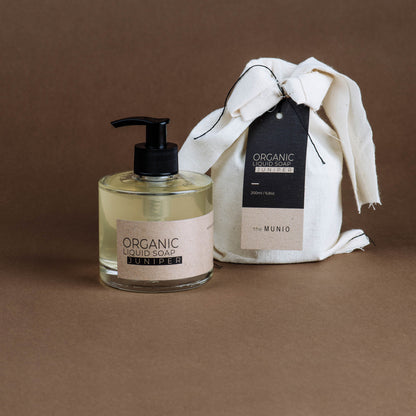 Juniper organic liquid soap in glass bottle