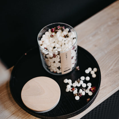 Rose wax melts in glass votive