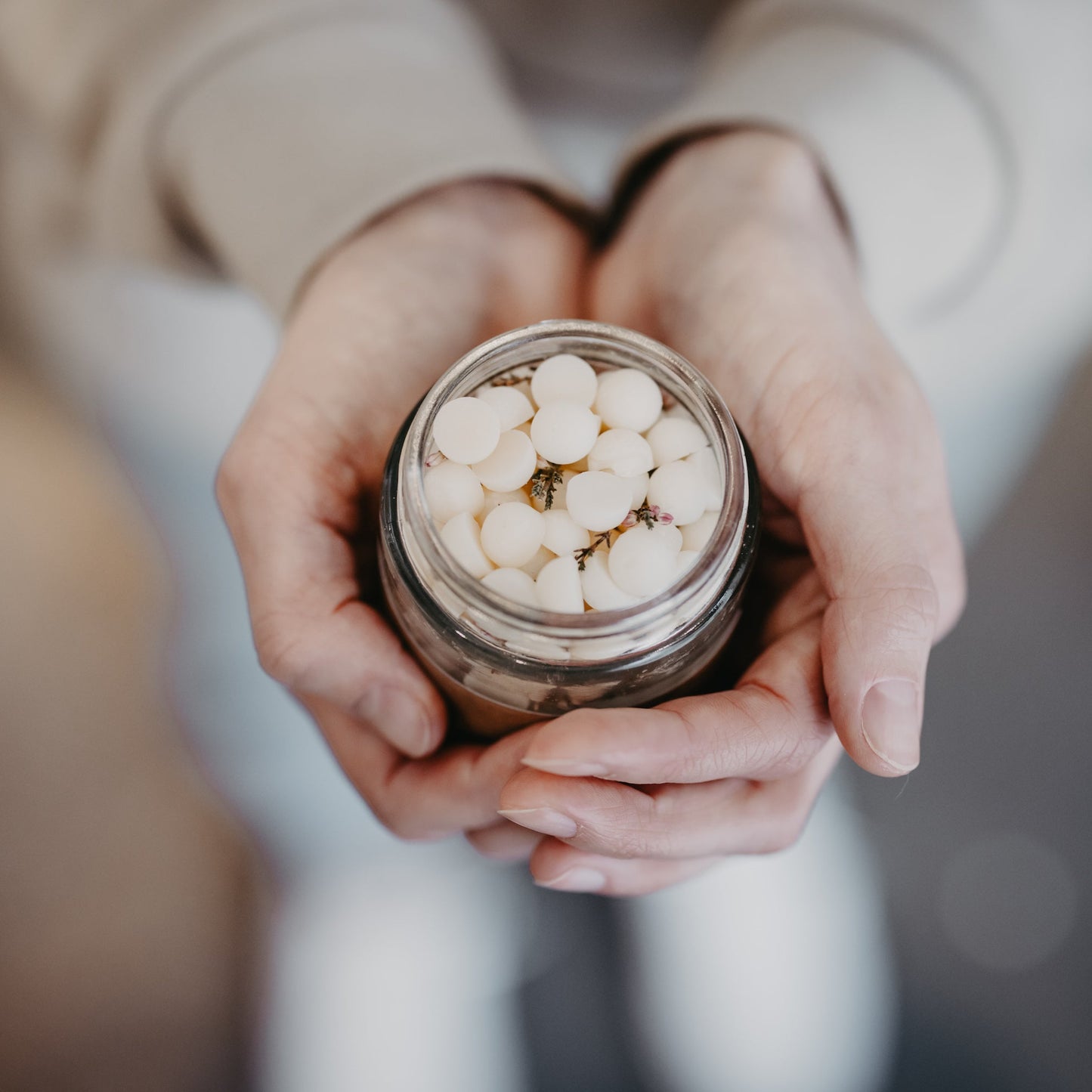 Heather mini wax melts in glass votive