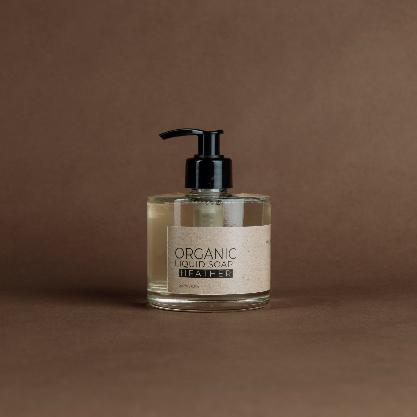 Heather organic liquid soap in glass bottle