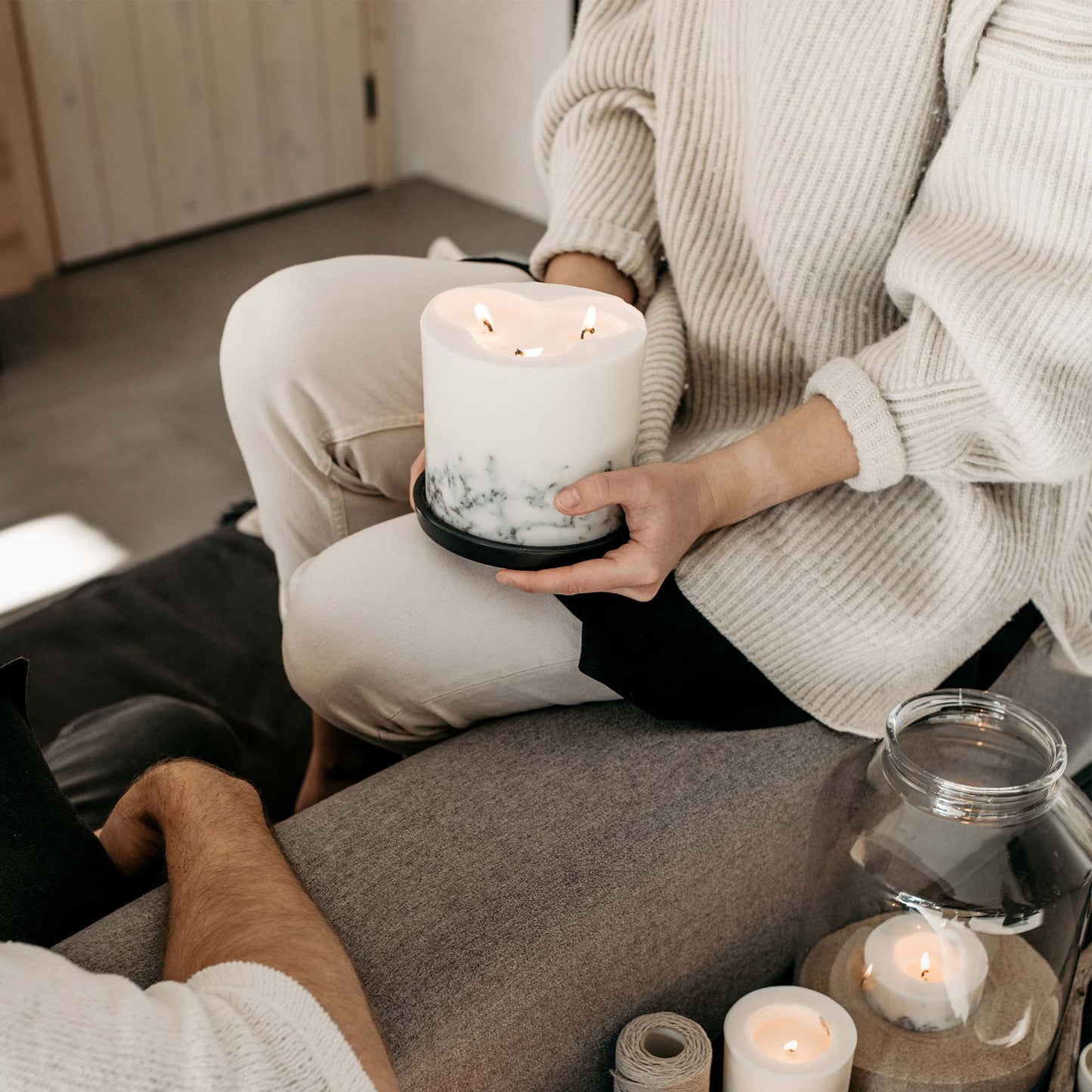 Moss large 3-wick pillar candle