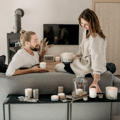 Juniper & limonium mini pillar candle