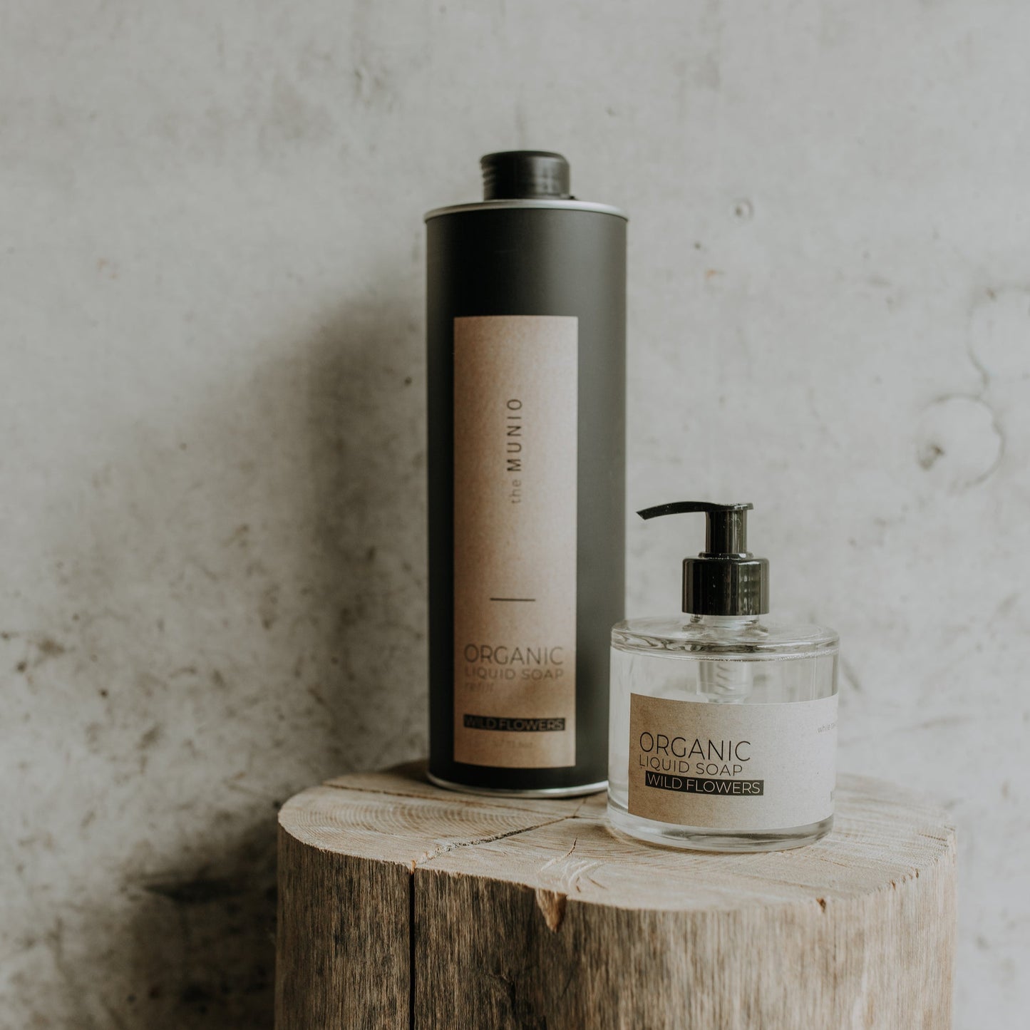 Wild flowers organic liquid soap in glass bottle